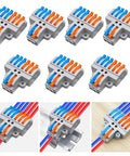 Two In Six Out Lever Terminal Block Kit For Easy Wiring Distribution, Quick Splice Connectors, DIN Rail Or Screw Mount, 28-12 AWG Compatible, Seven Pack With Accessories