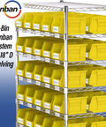 Space Saving Stackable Storage Bins for Garage Pantry and Craft Room Tough As Nails Heavy Duty Plastic Organizer Bins 9x6x5 Inches Black 12 Pack Great for Snacks Tools Toys and Everyday Organization on metal shelving with yellow bins