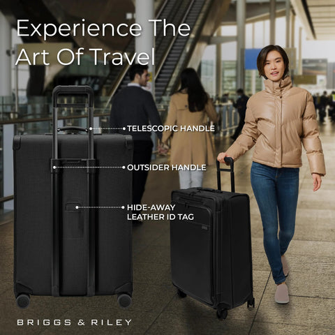 Briggs & Riley 29in large expandable spinner luggage, black; pair of suitcases on wheels.