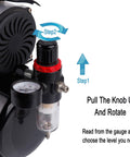 Close-up of Oil-Free Mini Airbrush Compressor with Cooling Fan and 3L Tank, 47dB Quiet Portable Regulator and Moisture Trap