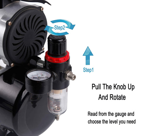 Close-up of Oil-Free Mini Airbrush Compressor with Cooling Fan and 3L Tank, 47dB Quiet Portable Regulator and Moisture Trap
