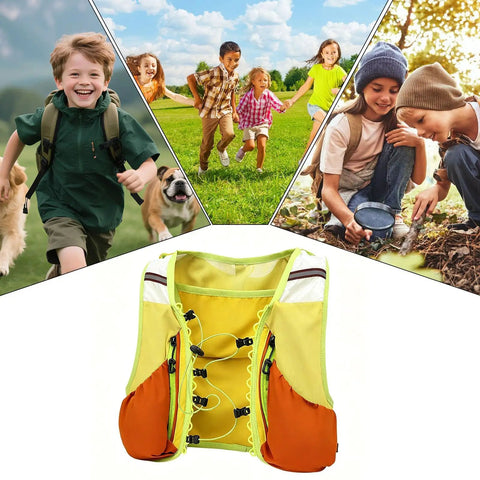 Trail Ready Hydration Running Vest with Lightweight Pack in front of kids playing outdoors
