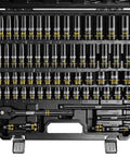 One Half Inch Drive Impact Socket Set, 65 Piece SAE And Metric Deep And Shallow Sockets With Embossed Painted Markings, open case view