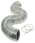 Flexible 4-Ply Aluminum Dryer Vent Duct Kit, 4 Inch Diameter, 8 Feet Long With Clamps, UL Approved, OEM PM8X73, shown coiled with clamps