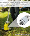 Beefy 21V DC Motor With 19500 RPM And 10T Helical Gear High Torque Replacement shown in use with lawn trimmer