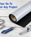 Heavy Duty Epdm Rubber Roofing Membrane Drop Dead Easy Peel And Stick Self Adhesive Flashing Roll with tools on wood surface.