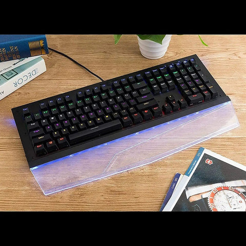 Slick 108 Key Mechanical Gaming Keyboard With Crisp Blue Switches And Smooth Usb Wired Setup features sweet LED backlit effects.