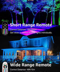 12W RGB Low Voltage Landscape Lights With Remote Control illuminating trees and house in vibrant colors