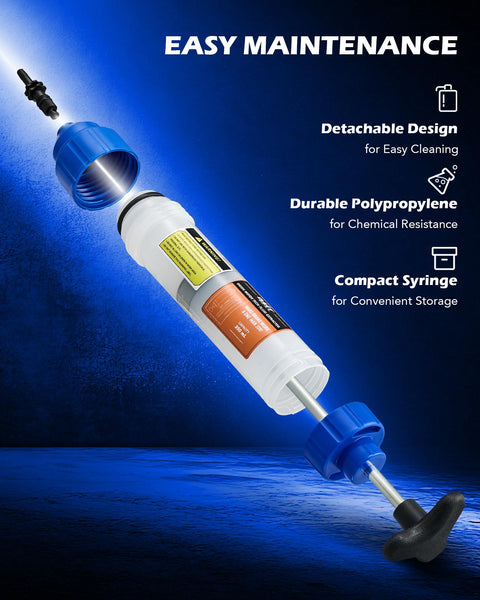 Oil Extractor Pump 350mL Syringe With 3 Hoses For Easy Car Fluid Changes featured with detachable design and durable polypropylene