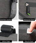 Close-up of 2.5L Triangle Bike Frame Bag waterproof zipper, seamless surface, velcro tape, and easy-to-clean feature.