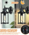 Motion Sensor Outdoor Wall Lights 12.5 Inch Dusk To Dawn Waterproof Matte Black Sconce With Ribbed Glass Shade And E26 Socket