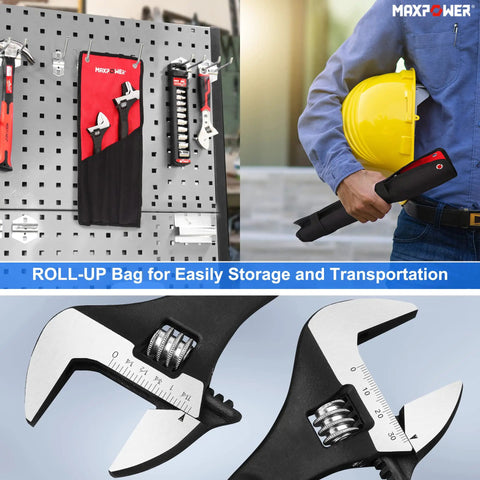 Two Piece Spud Wrench Set With 12 Inch Adjustable Spud Wrench And 16 Inch Spud Wrench With Reversible Jaw And Hammer Head