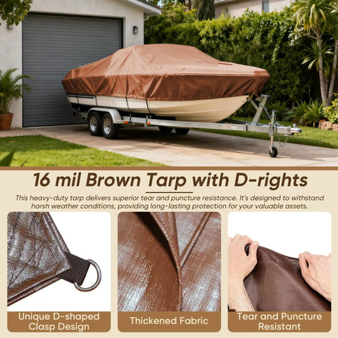 Industrial-Grade Waterproof Tarp 30x40 Ft Heavy-Duty Polyethylene Cover on trailer with D-rings and reinforced corners.