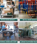 Tough As Nails Heavy Duty Industrial Caster Wheels 5 X 2 Inch on various work surfaces and carts in a warehouse setting.