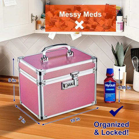 Pink Three Digit Combination Lock Box For Medication And Valuables Portable Locking Storage Case Ten By Seven By Nine Inches
