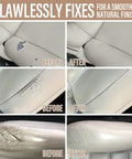 Leather And Vinyl Repair Kit For Cars, Seats, Couches, Boats And Bags That Fix Scratches And Tears With Easy Color Matching, DIY Friendly before and after comparison on car seat with visible repair results