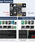 Versatile 9 Axis IMU Module With Accelerometer Gyroscope Magnetometer And Digital Motion Processor For AHRS Pitch Roll And Yaw Angles, top view, USB-C and pin header