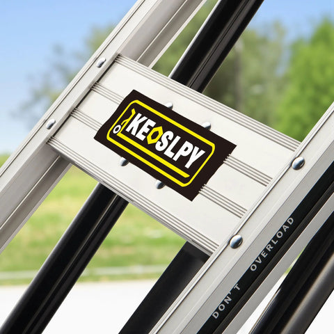 Close-up of the KEOSLPY brand plate on the 3 In 1 Industrial Convertible Aluminum Hand Truck Dolly Cart With 1000 Lbs Capacity