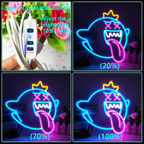 Totally Lit Ghost Neon Sign LED Light With Dimmable Switch Colorful Rainbow Glow For Kids Room Game Room Man Cave Birthday