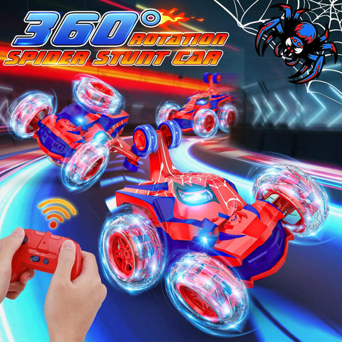 Remote Control Stunt Car With 360 Degree Rotating Action And Wheel Lights 2.4GHz Rechargeable RC Car, Red Spider Shape Design