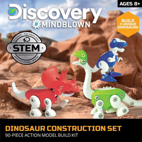 90 Piece Dino Construction Set With Kid Safe Power Screwdriver And Screws Build Brachiosaurus T Rex And Triceratops Action Model Kit