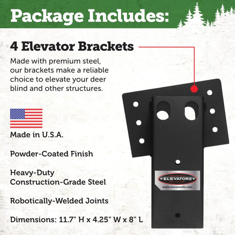 Beefy 4x4 Elevator Brackets Bundle Heavy Duty Construction Grade Steel With Double Angled Mounts For Hunting Stands Tree Houses Decks And Outdoor Projects 4 Pack