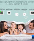 Family under blanket with YoLink environmental sensors; Weatherproof Temperature Sensor With Probe For Fluid Air And Surface Monitoring Extreme High And Low Temps 1/4 Mile Range Hub Required Built Tough For Pools Tanks Fridges Freezers Milk Beer Wine Water And More visible