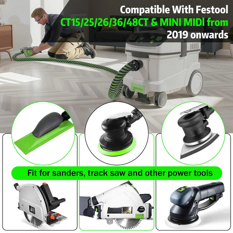 Make Quick Work Of Any Mess With This Beefy Heavy Duty Dust Extractor Hose Compatible With Festool Ct Shop Vacs 3.5 Meter Long D27 32mm Smooth Suction Tubing in use with power tools.