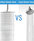 Comparison of Rain Shower Head With Ceiling Arm, Square Stainless Steel 12 Inch Chrome Showerhead vs traditional round showerhead