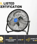 Heavy Duty 12 Inch Metal Floor Fan Built to Last With 3 Speed Powerful Airflow One Twelfth HP Motor Adjustable Tilt Quiet Operation Under 50 dBA Industrial Fan For Home Garage Workshop Warehouse