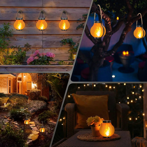 Gen 2 Solar Lanterns For Outdoors With Dual USB And Solar Charging, hanging and table use in garden, flame mode, night view