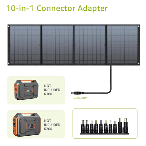 10-in-1 connector adapter for 40W Portable Foldable Solar Panel Charger with Kickstand, compatible with power stations.