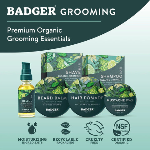 Badger grooming products with Organic Babassu and Jojoba Beard Oil with Pomegranate for Healthy Growth Non Greasy Lightweight Formula.