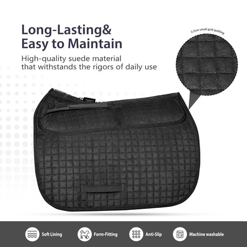 Diamond Quilted Dressage Saddle Pad With Four Pockets And Foam Inserts, Customizable Cushioning With 1cm And 0.5cm Shims For Each Pocket
