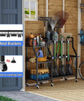 Heavy Duty Garden Tool Organizer On Wheels With Six Wheels Three Lockable And Two Baskets Large Metal Garage Tool Storage