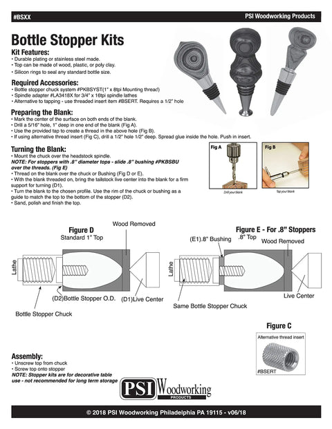 Diagram for Premium Stainless Steel Bottle Stopper Kit For Woodturning Lathes detailing assembly and turning steps.