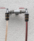 Installed Three Quarter Inch Garden Hose Quick Connectors Kit, Aluminum Male And Female Quick Connect Fittings showing two hoses attached