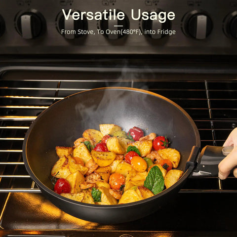 Cooking with 21 Piece Nonstick Ceramic Pots And Pans Set With Detachable Handles, Oven Safe Black Cookware