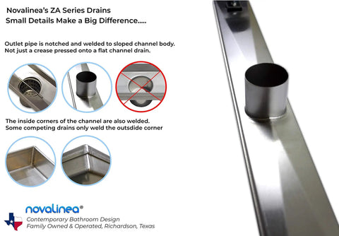 Linear Shower Drain 30 Inch Brick Pattern In Brushed Stainless Steel With Hair Strainer Leveling Feet Threaded Adapter