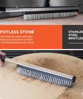 Close-up of 26 Inch Pizza Oven Brush With Stone Scraper Set Includes Two Brush Heads Heat Resistant Stainless Steel Bristles Long Grip Handle