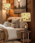 Rustic Farmhouse Antler Table Lamp Set Of 2 With Nightlight And Dual USB Ports in cozy bedroom setting with linen round shades