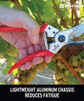 Max Forged Aluminum Bypass Pruner For 1 Inch Cut Capacity With Replaceable Steel Blade And Ergonomic Angled Head in use on grapevines