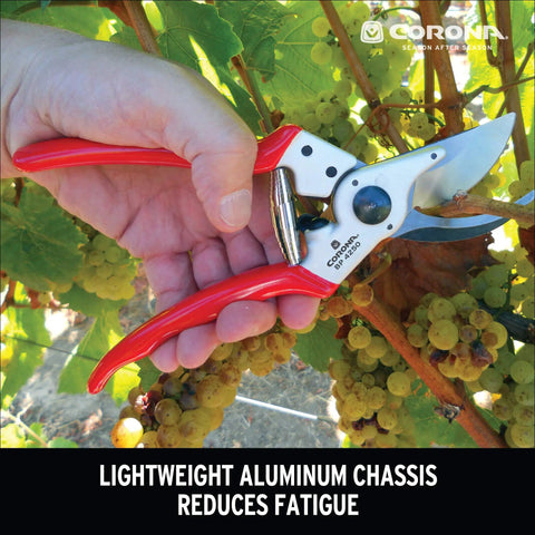 Max Forged Aluminum Bypass Pruner For 1 Inch Cut Capacity With Replaceable Steel Blade And Ergonomic Angled Head in use on grapevines