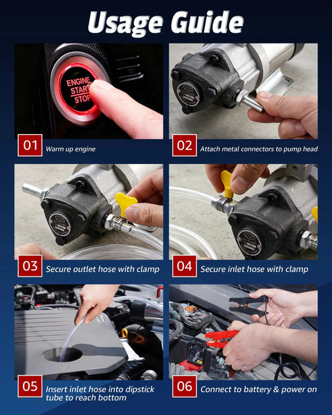 Usage guide for Heavy Duty 12V Oil Extractor Pump Equipped With Pure Copper Motor Efficiently Drains Thick Engine Oil.