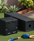 Resin Tall Planters For Outdoor Plants Set Of 2 Large Tapered Flower Pots With 4 Drainage Holes, black planters disassembled on grass