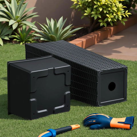Resin Tall Planters For Outdoor Plants Set Of 2 Large Tapered Flower Pots With 4 Drainage Holes, black planters disassembled on grass