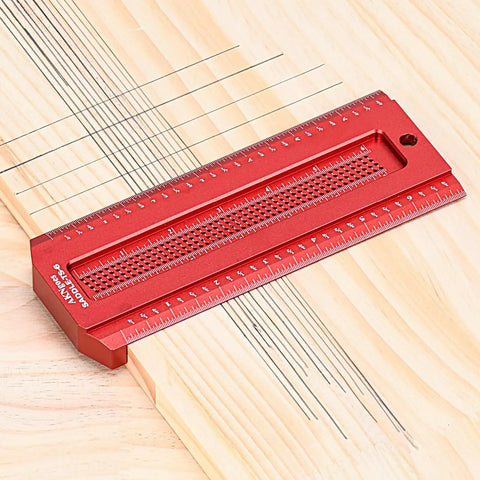Woodworking Saddle T Square Ruler Six Inch For Carpenter Layout And Measuring Tools with wrap-around marking on wood board