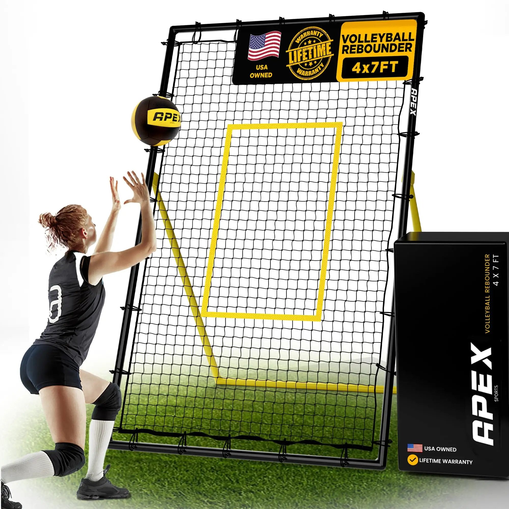 Volleyball Rebounder Net 7x4' Pro-Style Training ✓