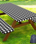 Buffalo Plaid Waterproof 3 Piece Picnic Table Cover Set With Bench Covers, Elastic Fitted Tablecloths For 72x30 Tables And 72x12 Benches
