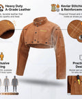 Rugged Full Grain Cowhide Welding Cape Sleeve With Kevlar Stitched Panels And Flame Resistant Barrier Against Flying Sparks And Hot Slag Shop Ready And Built To Go The Distance with thick leather and practical design.